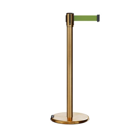 MONTOUR LINE Retractable Belt Rolling Stanchion, 2ft Sat.Brass Post  11ft. Olive ME530-SB-OL-110